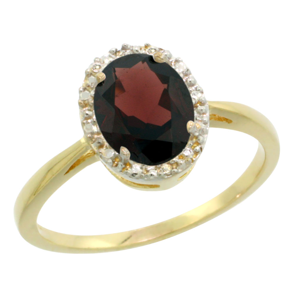 14K Yellow Gold Natural Garnet Diamond Halo Ring Oval 8X6mm, sizes 5-10