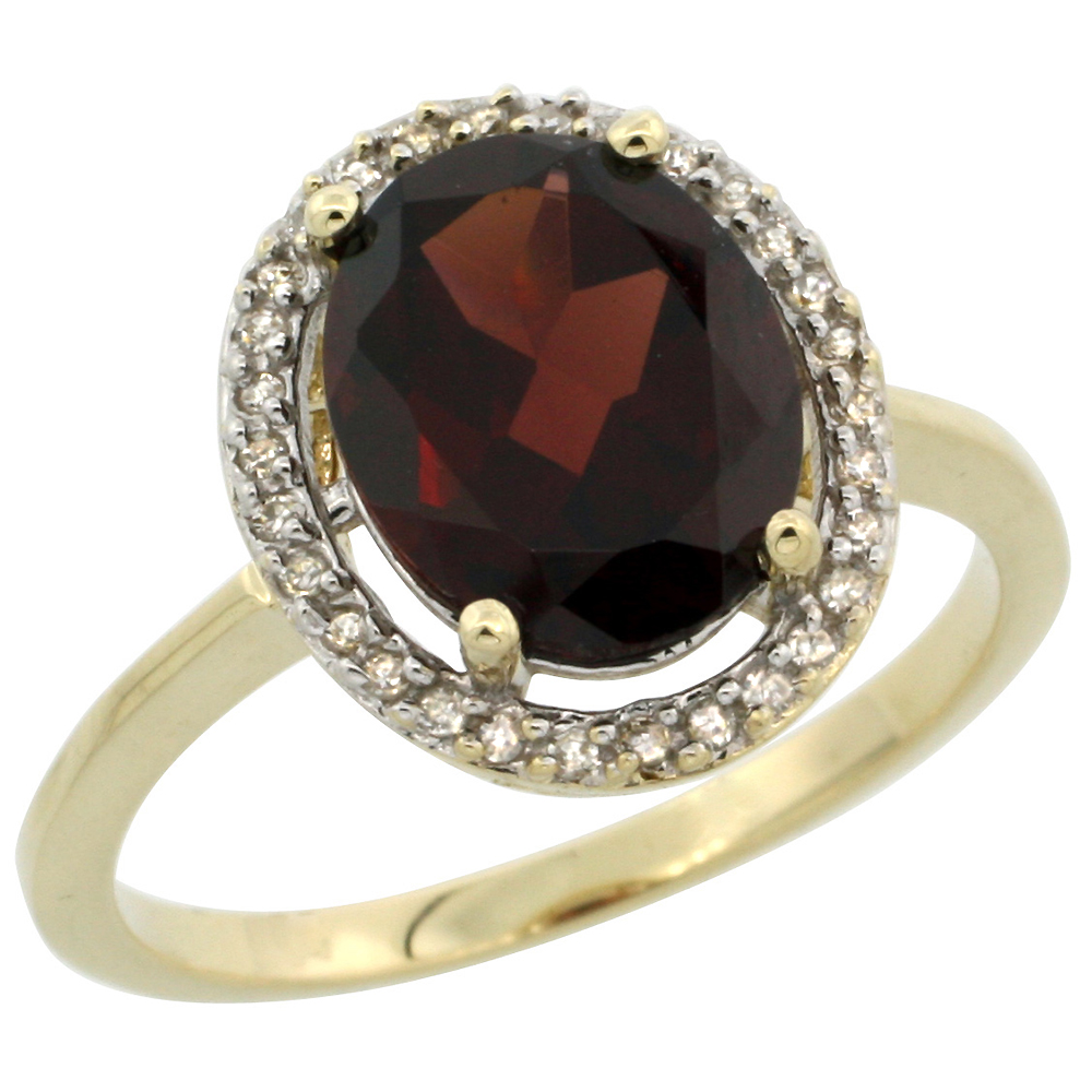 10K Yellow Gold Diamond Halo Natural Garnet Engagement Ring Oval 10x8 mm, sizes 5-10