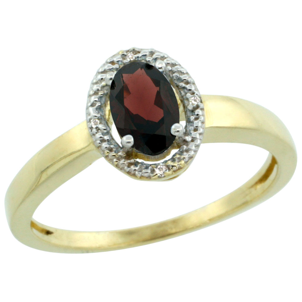 10K Yellow Gold Diamond Halo Natural Garnet Engagement Ring Oval 6X4 mm, sizes 5-10