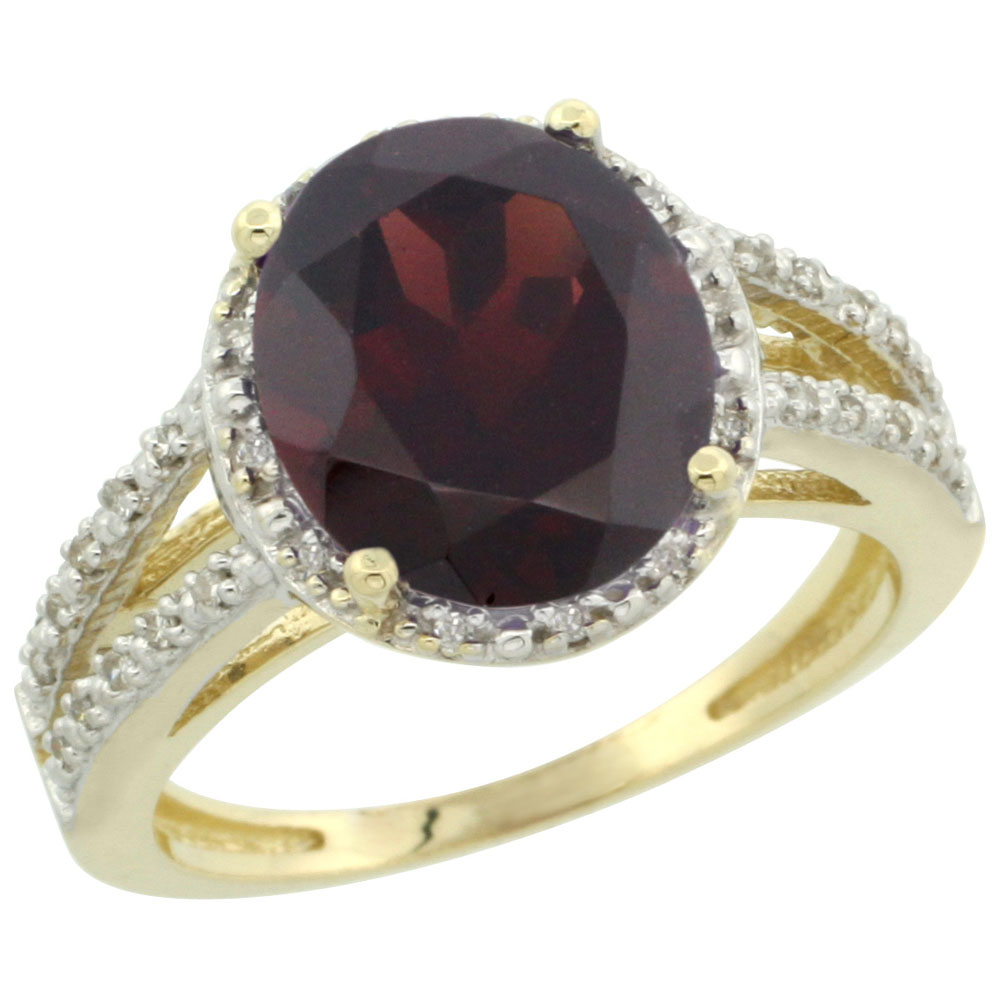 10K Yellow Gold Diamond Natural Garnet Ring Oval 11x9mm, sizes 5-10