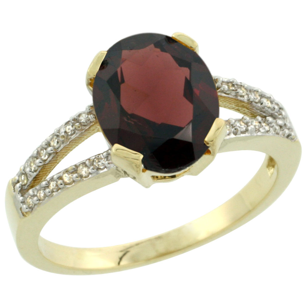 10K Yellow Gold Diamond Natural Garnet Engagement Ring Oval 10x8mm, sizes 5-10