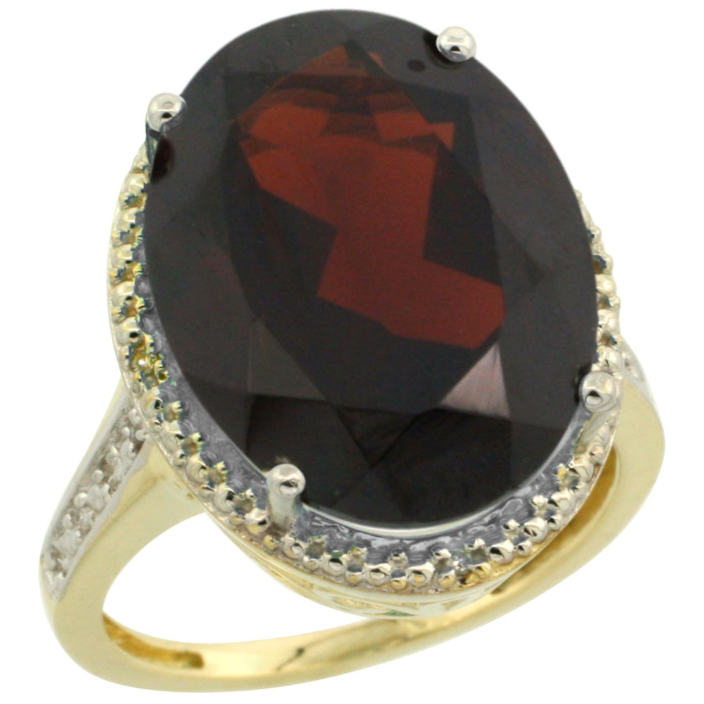 10K Yellow Gold Diamond Natural Garnet Ring Oval 18x13mm, sizes 5-10