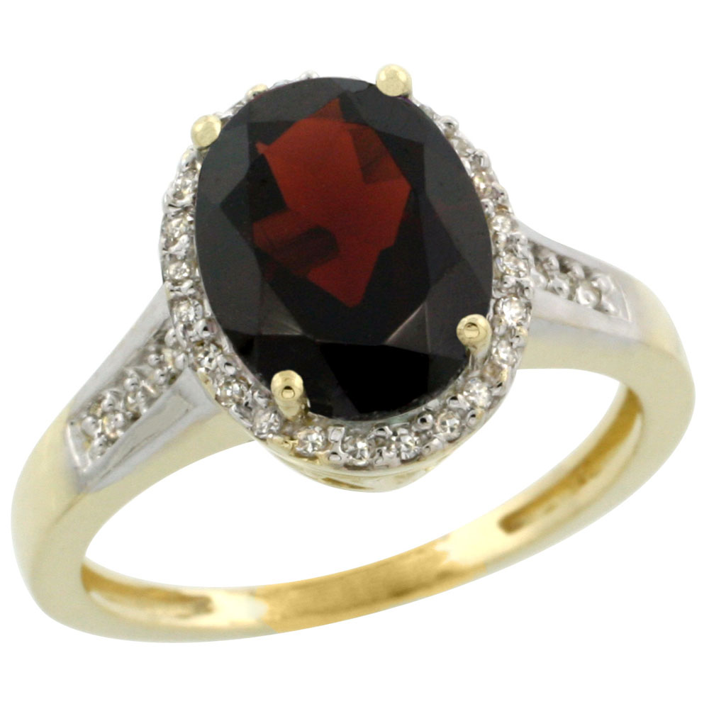 14K Yellow Gold Diamond Natural Garnet Engagement Ring Oval 10x8mm, sizes 5-10