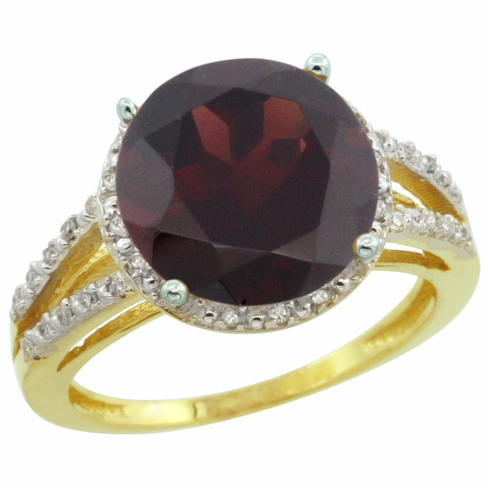 10K Yellow Gold Diamond Natural Garnet Ring Round 11mm, sizes 5-10