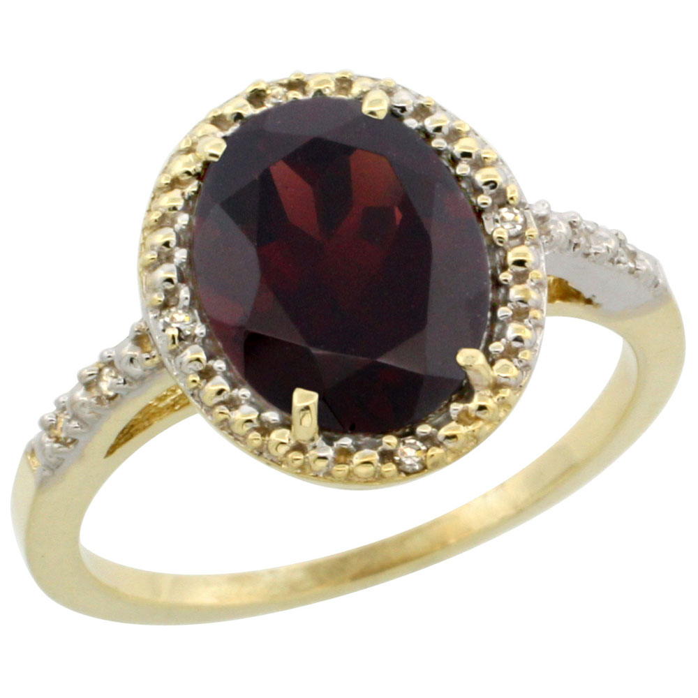 10K Yellow Gold Diamond Natural Garnet Engagement Ring Oval 10x8mm, sizes 5-10