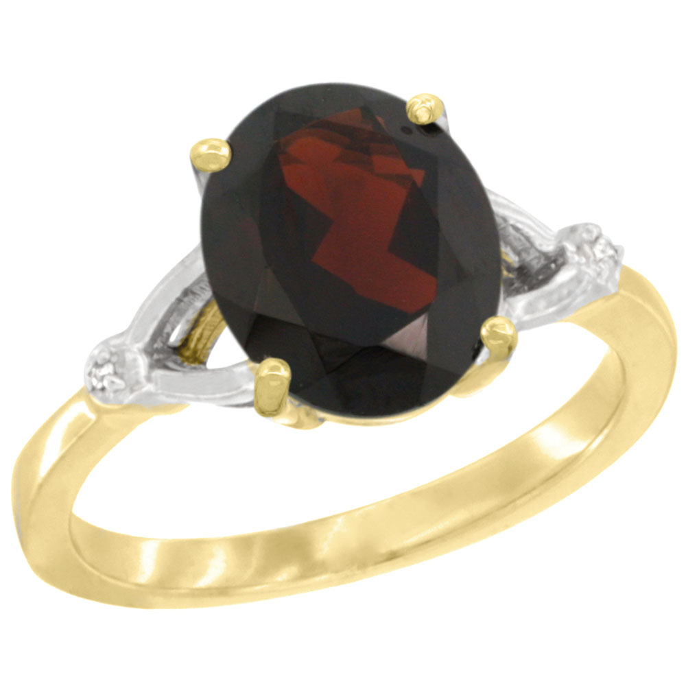 14K Yellow Gold Diamond Natural Garnet Engagement Ring Oval 10x8mm, sizes 5-10