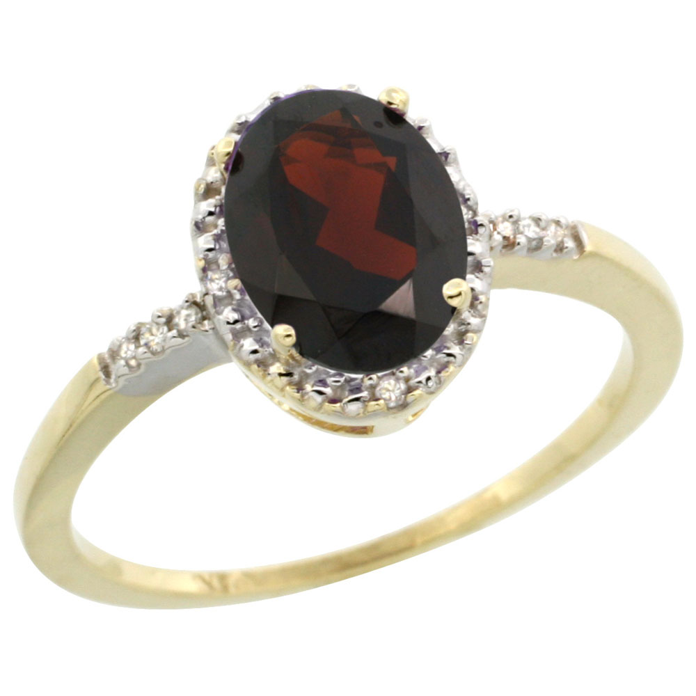 10K Yellow Gold Diamond Natural Garnet Ring Oval 8x6mm, sizes 5-10