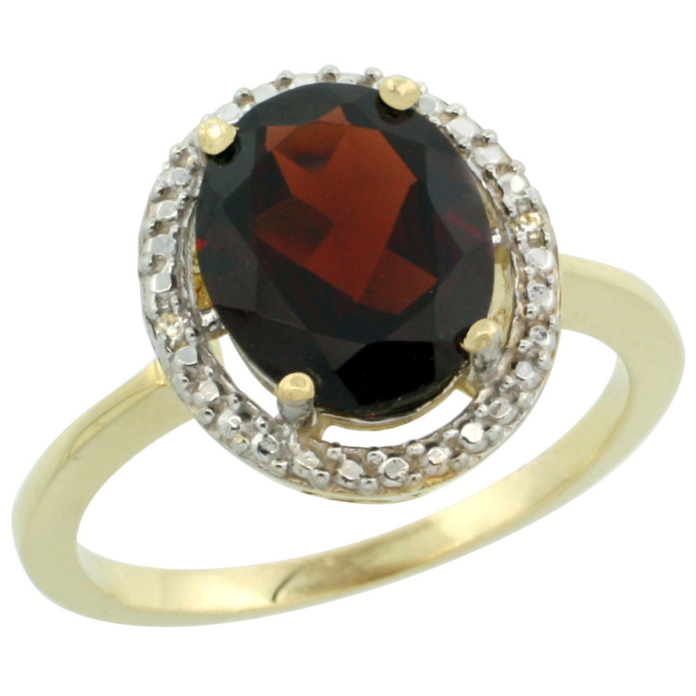 10K Yellow Gold Diamond Natural Garnet Engagement Ring Oval 10x8mm, sizes 5-10