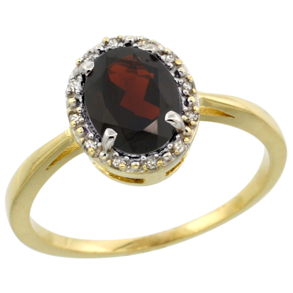 14K Yellow Gold Natural Garnet Ring Oval 8x6 mm Diamond Halo, sizes 5-10