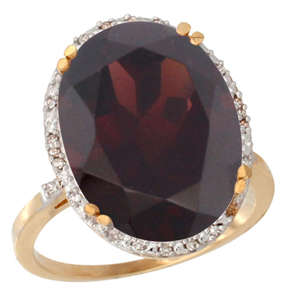 14K Yellow Gold Natural Garnet Ring Large Oval 18x13mm Diamond Halo, sizes 5-10