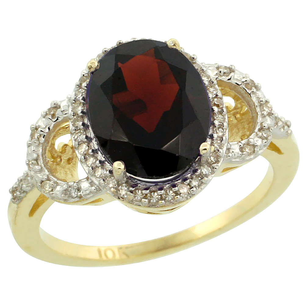 14K Yellow Gold Diamond Natural Garnet Engagement Ring Oval 10x8mm, sizes 5-10