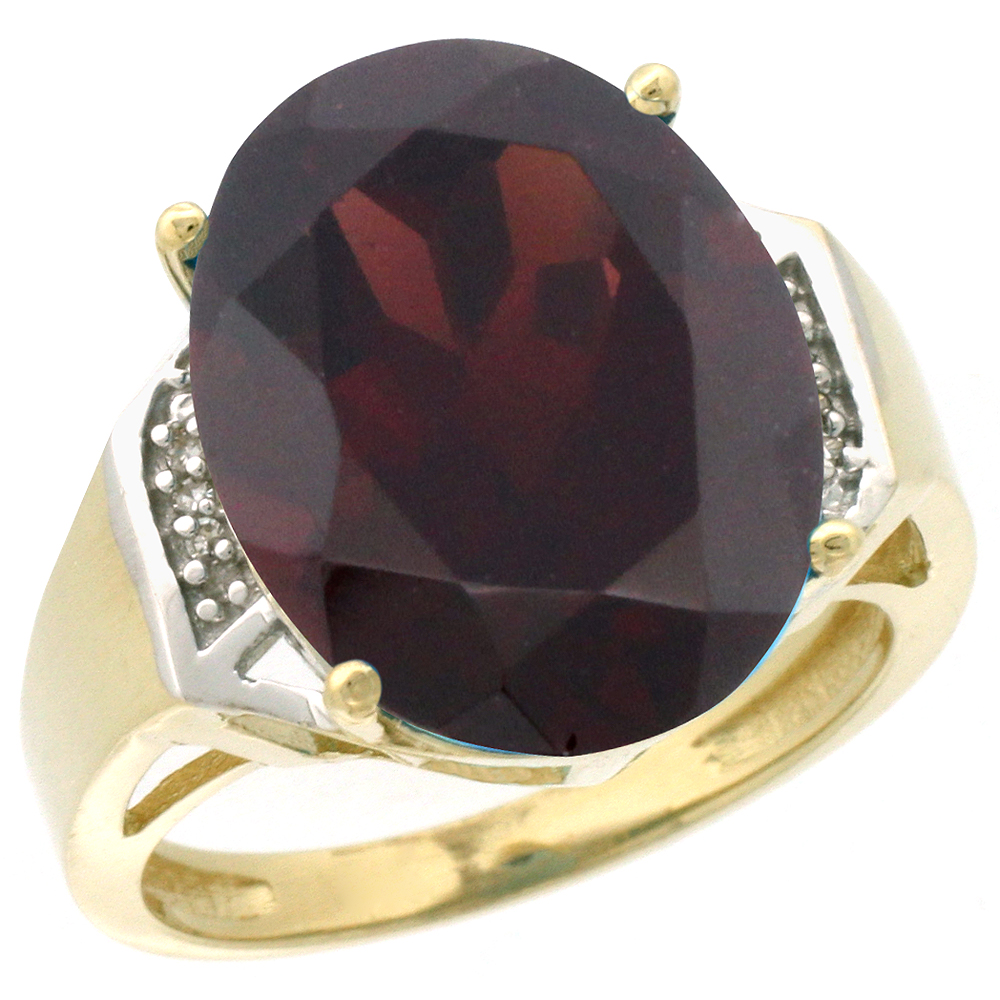 10K Yellow Gold Diamond Natural Garnet Ring Oval 16x12mm, sizes 5-10