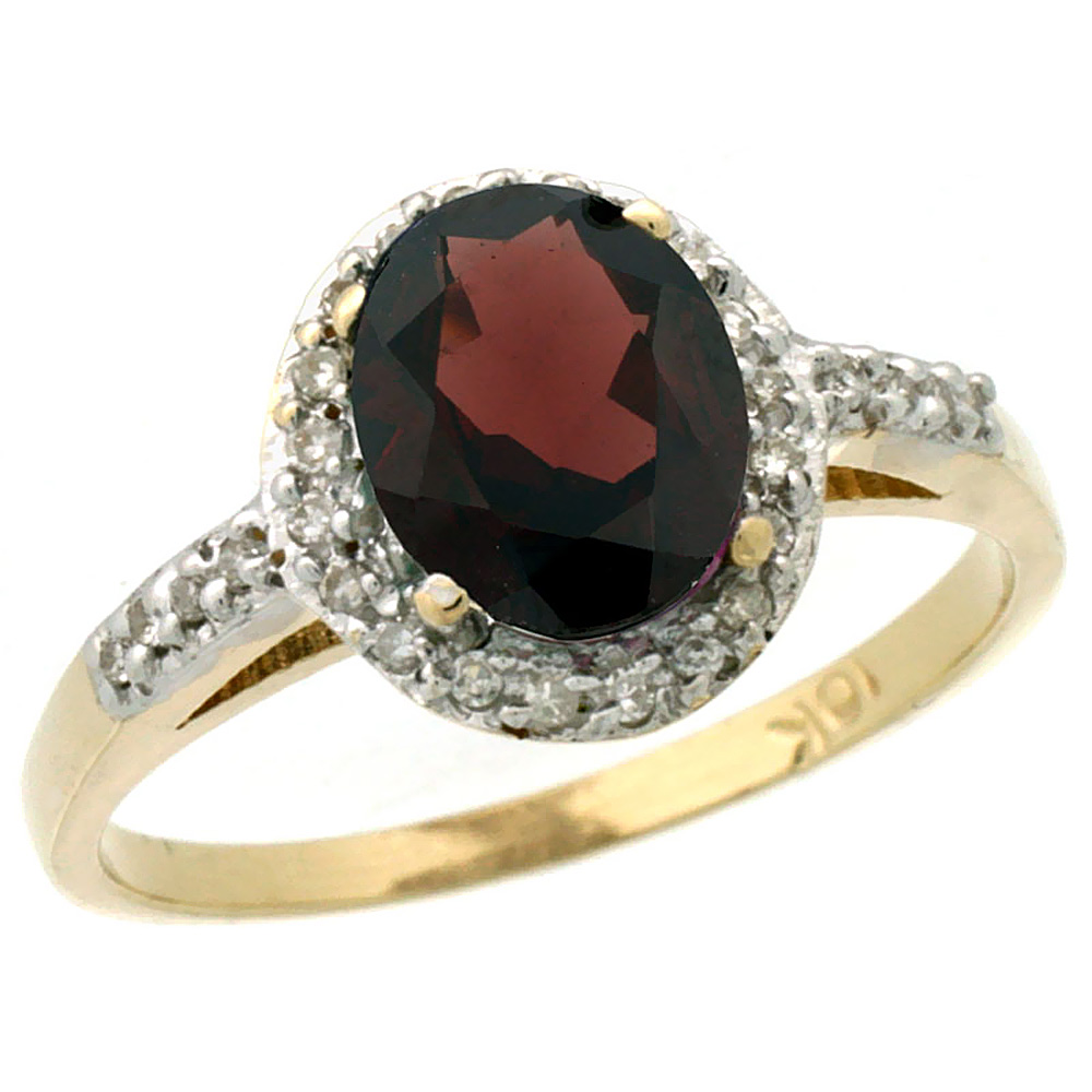 14K Yellow Gold Diamond Natural Garnet Ring Oval 8x6mm, sizes 5-10