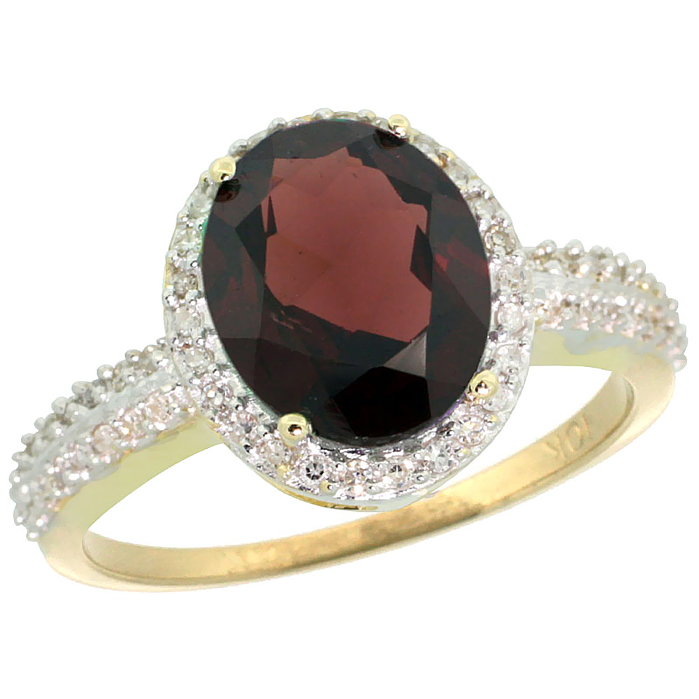 14K Yellow Gold Diamond Natural Garnet Engagement Ring Oval 10x8mm, sizes 5-10