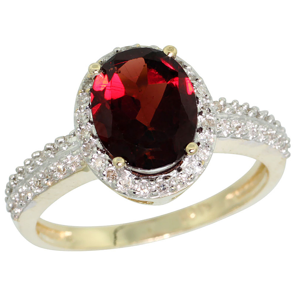 10K Yellow Gold Diamond Natural Garnet Ring Oval 9x7mm, sizes 5-10