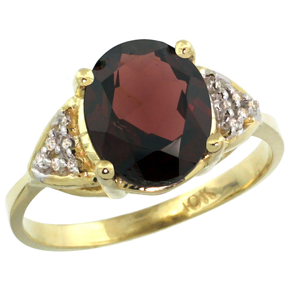 10K Yellow Gold Diamond Natural Garnet Engagement Ring Oval 10x8mm, sizes 5-10