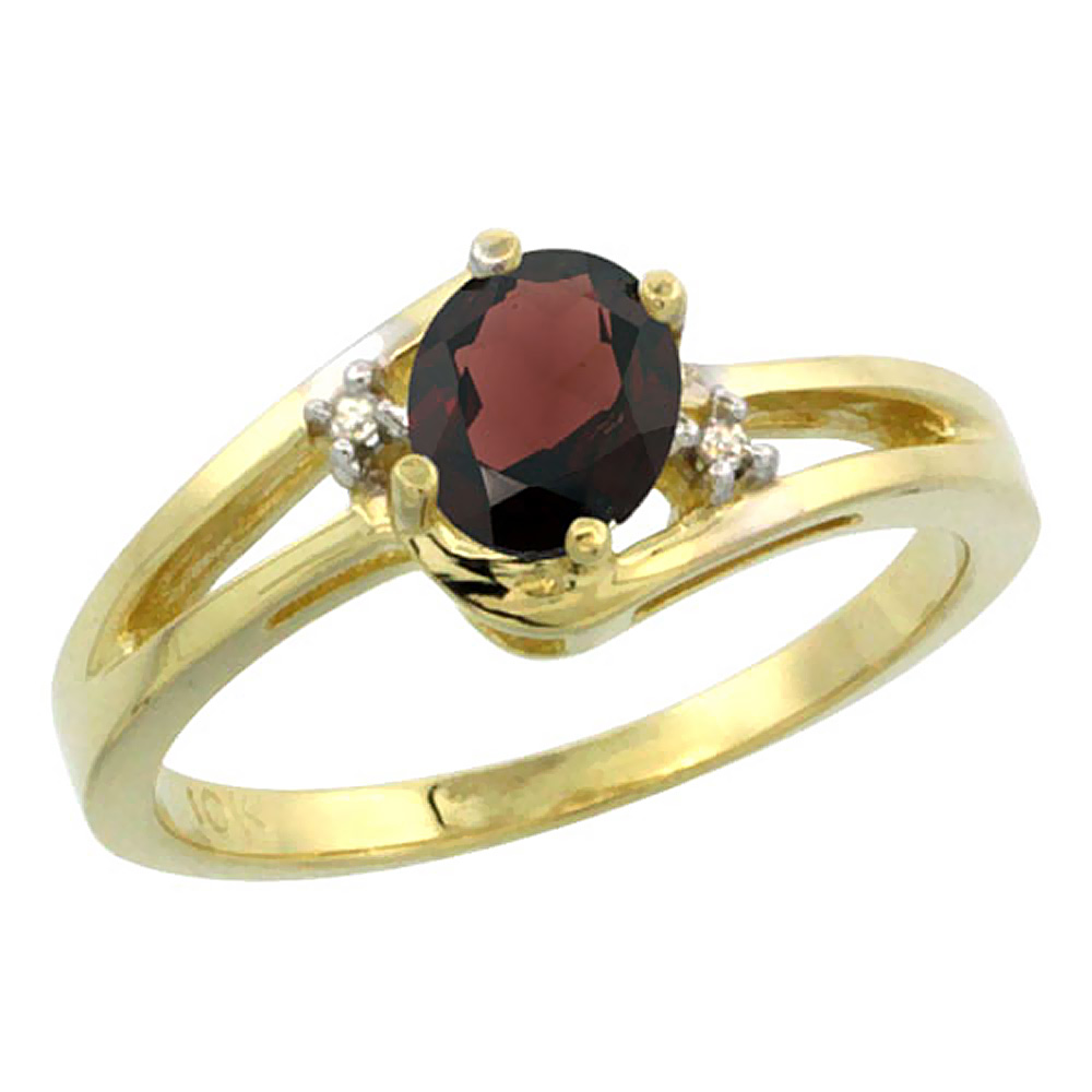 10K Yellow Gold Diamond Natural Garnet Ring Oval 6x4 mm, sizes 5-10