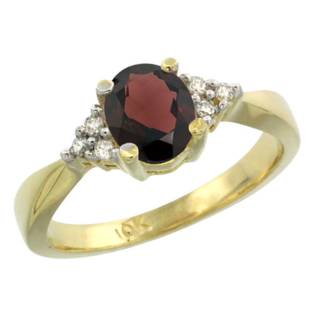 10K Yellow Gold Diamond Natural Garnet Engagement Ring Oval 7x5mm, sizes 5-10