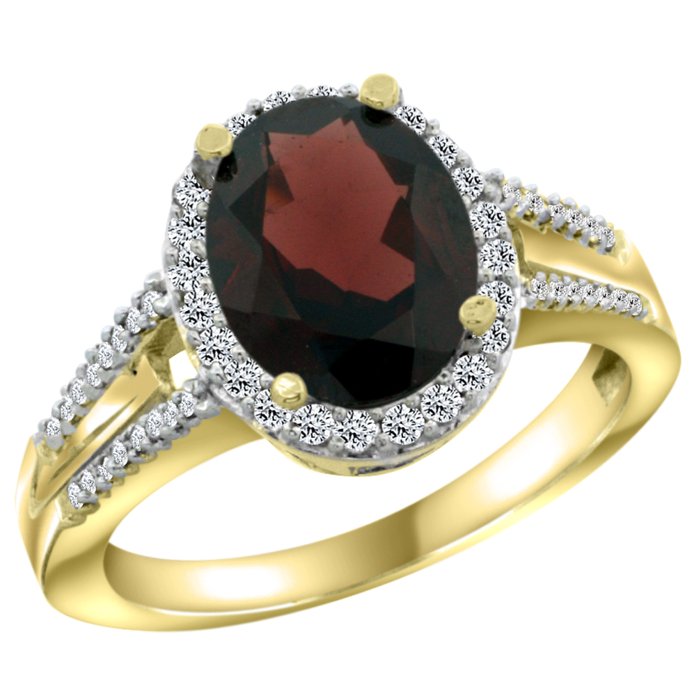 14K Yellow Gold Diamond Natural Garnet Engagement Ring Oval 10x8mm, sizes 5-10