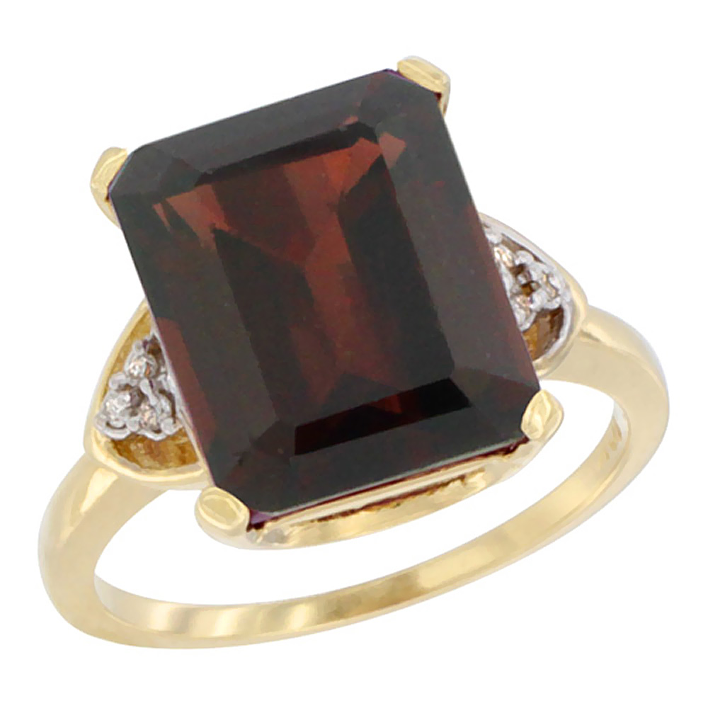 14K Yellow Gold Diamond Natural Garnet Ring Octagon 12x10 mm, sizes 5-10