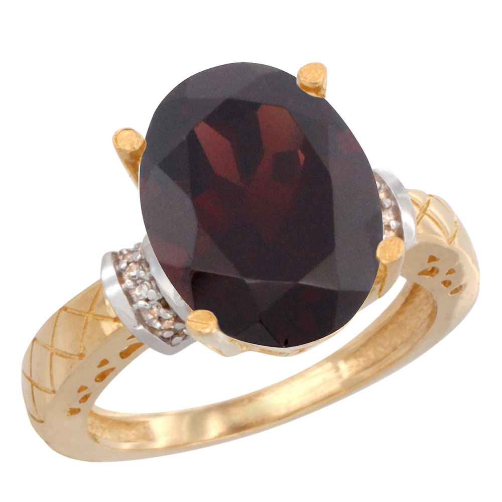 10K Yellow Gold Diamond Natural Garnet Ring Oval 14x10mm, sizes 5-10