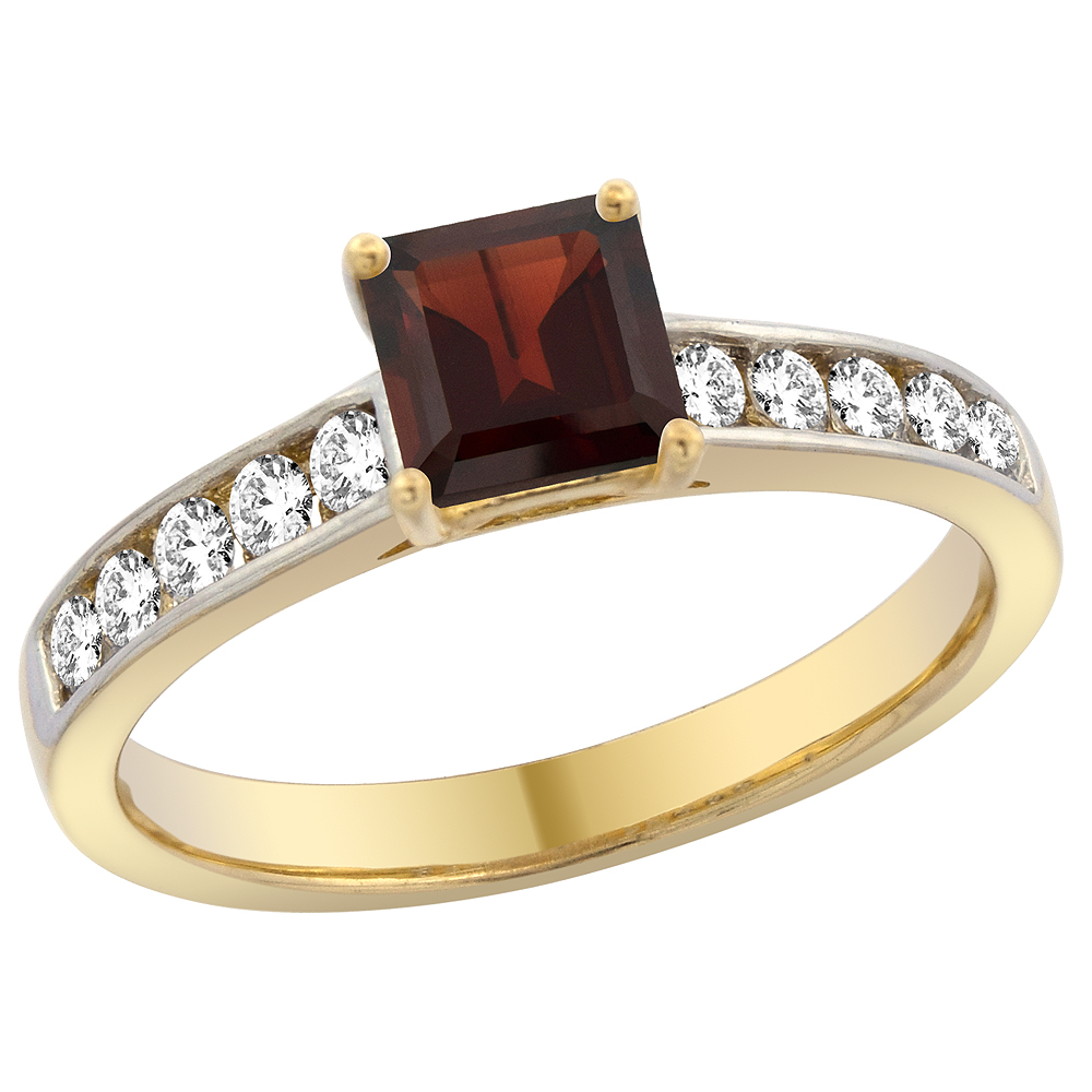 14K Yellow Gold Natural Garnet Engagement Ring Princess cut 5mm, sizes 5 - 10