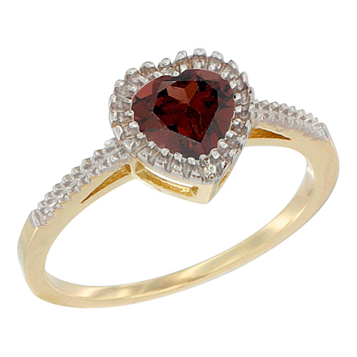 14K Yellow Gold Natural Garnet Ring Heart 6x6 mm, sizes 5 - 10