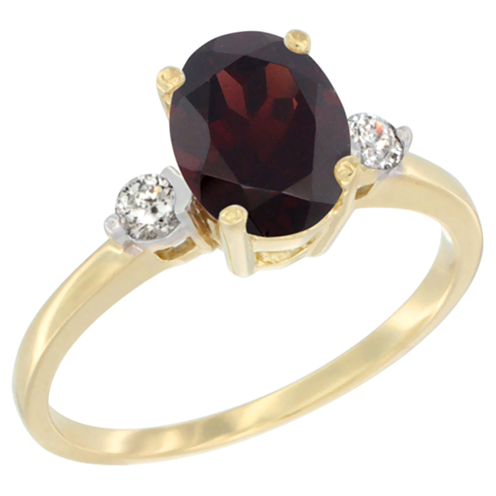 10K Yellow Gold Natural Garnet Ring Oval 9x7 mm Diamond Accent, sizes 5 to 10