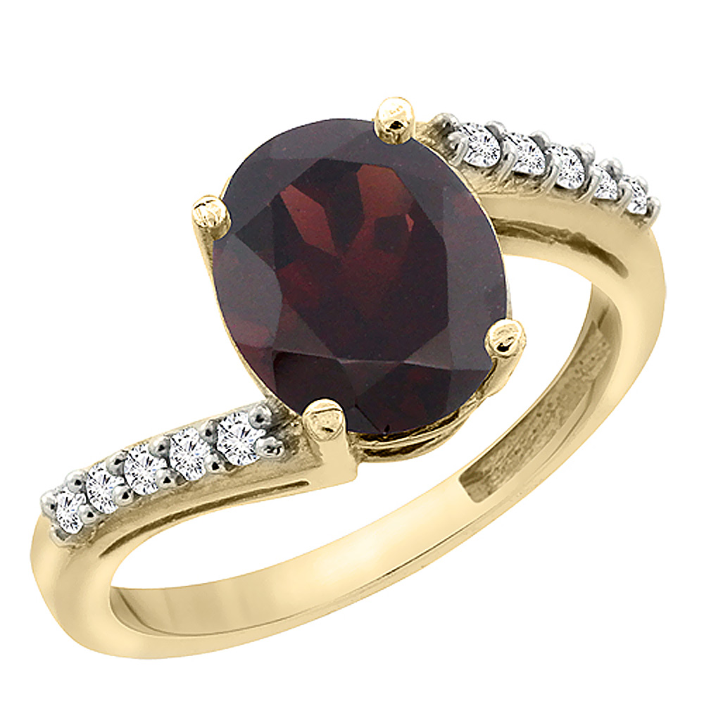 14K Yellow Gold Diamond Natural Garnet Engagement Ring Oval 10x8mm, sizes 5-10