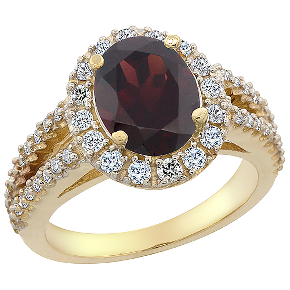 14K Yellow Gold Diamond Natural Garnet Engagement Ring Oval 10x8mm, sizes 5-10