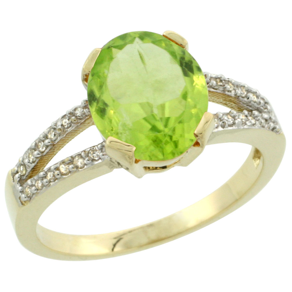 14K Yellow Gold Diamond Natural Peridot Engagement Ring Oval 10x8mm, sizes 5-10