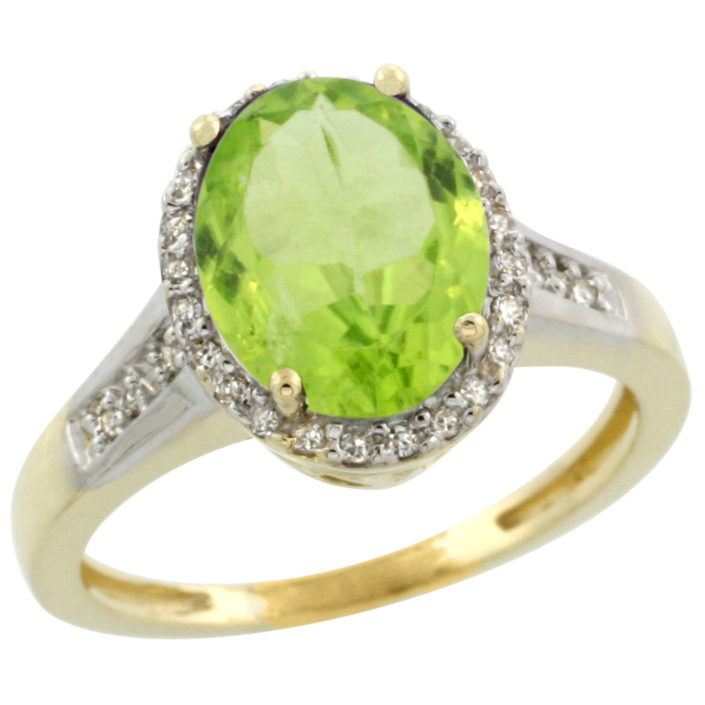 14K Yellow Gold Diamond Natural Peridot Engagement Ring Oval 10x8mm, sizes 5-10