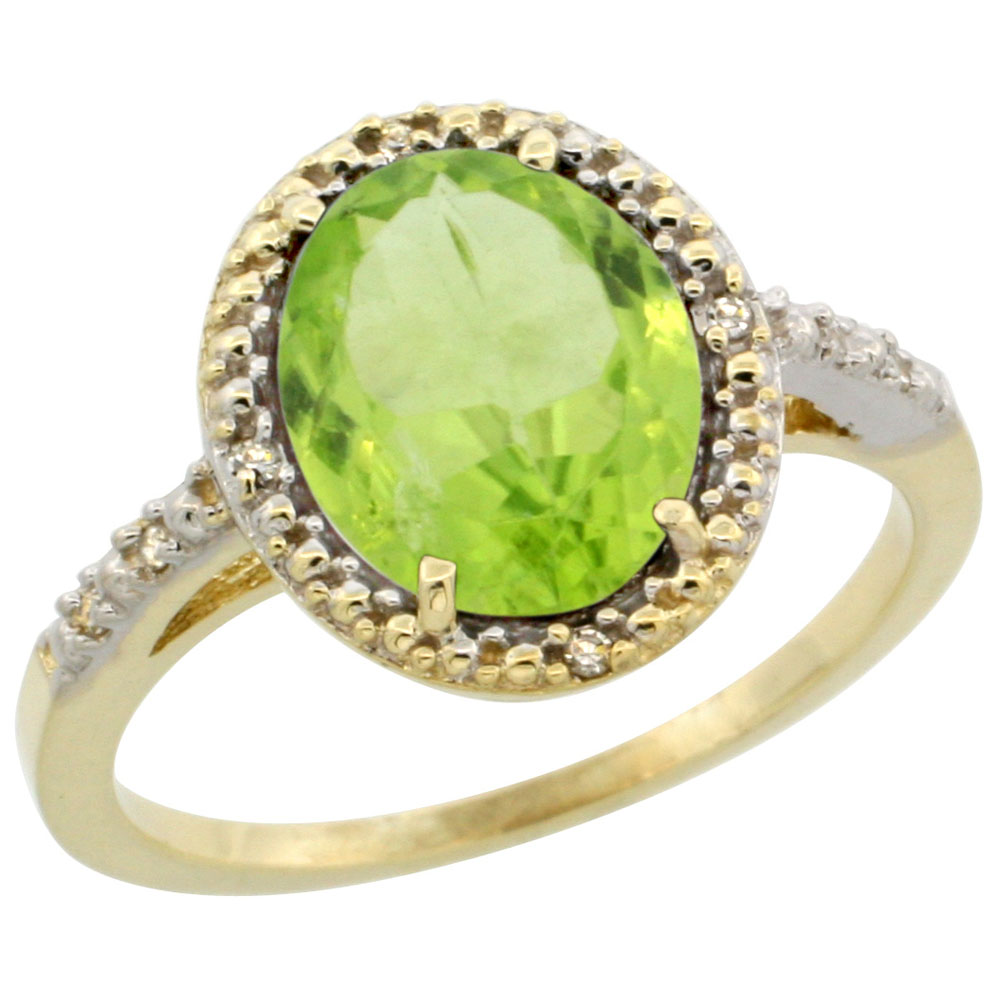 14K Yellow Gold Diamond Natural Peridot Engagement Ring Oval 10x8mm, sizes 5-10