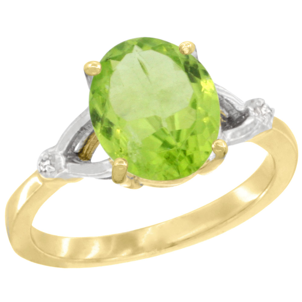 14K Yellow Gold Diamond Natural Peridot Engagement Ring Oval 10x8mm, sizes 5-10