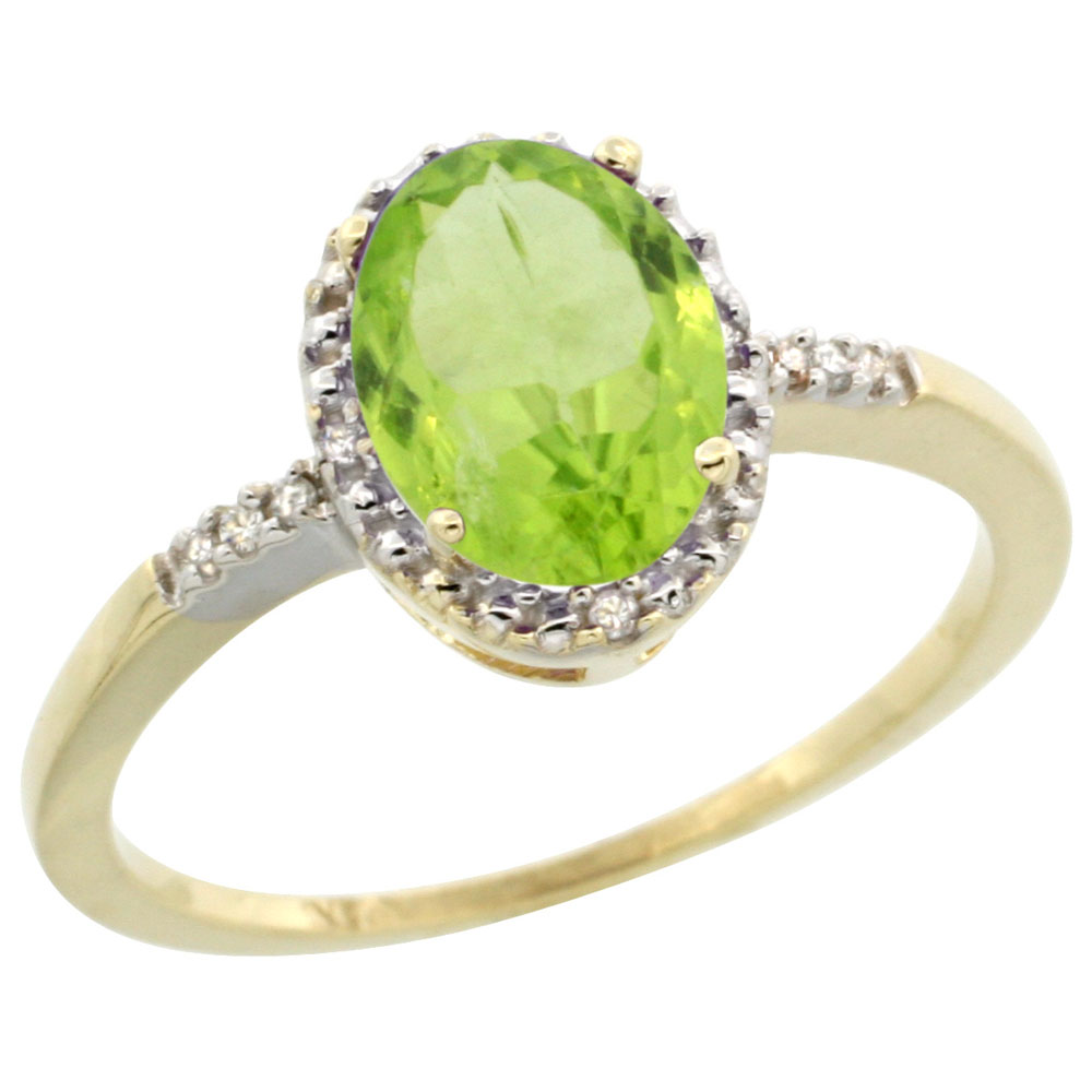 10K Yellow Gold Diamond Natural Peridot Ring Oval 8x6mm, sizes 5-10