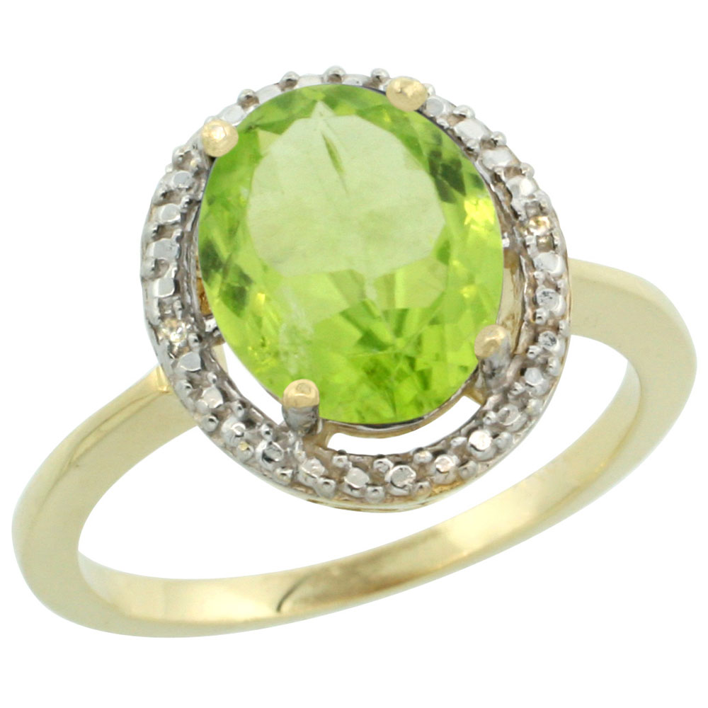 10K Yellow Gold Diamond Natural Peridot Engagement Ring Oval 10x8mm, sizes 5-10