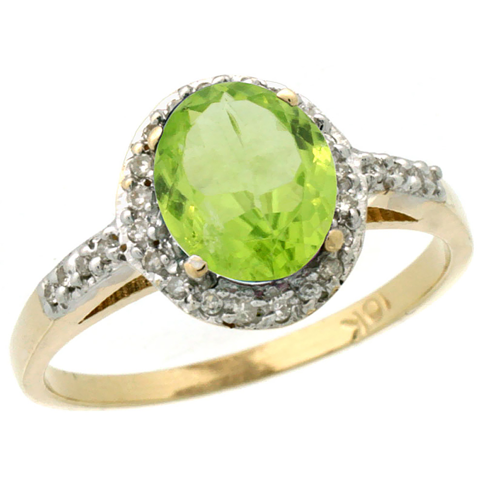 10K Yellow Gold Diamond Natural Peridot Ring Oval 8x6mm, sizes 5-10