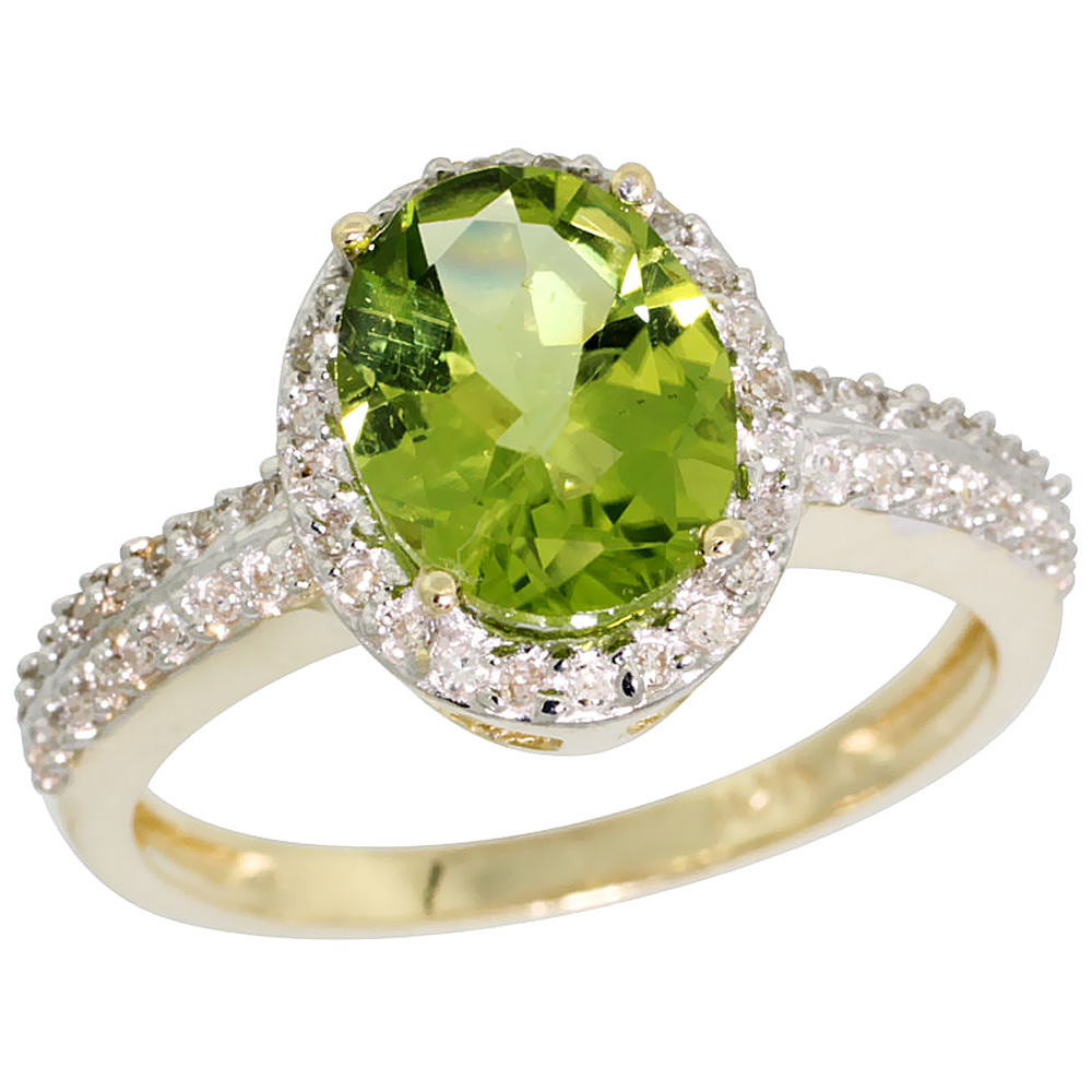 10K Yellow Gold Diamond Natural Peridot Ring Oval 9x7mm, sizes 5-10