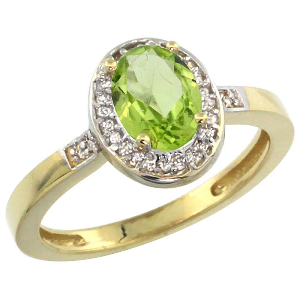 10K Yellow Gold Diamond Natural Peridot Engagement Ring Oval 7x5mm, sizes 5-10