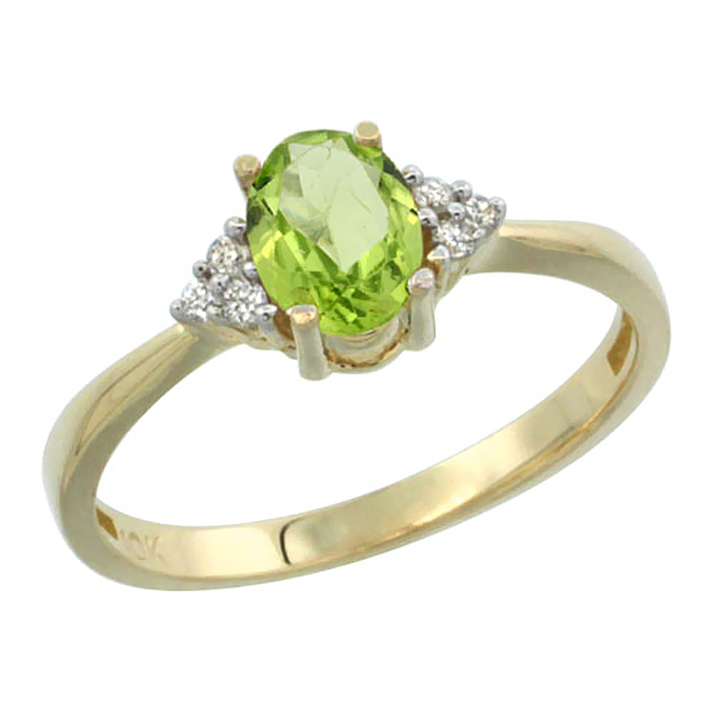 10K Yellow Gold Diamond Natural Peridot Engagement Ring Oval 7x5mm, sizes 5-10