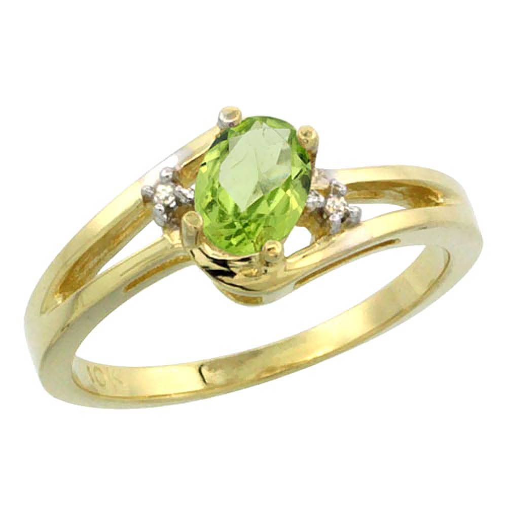 14K Yellow Gold Diamond Natural Peridot Ring Oval 6x4 mm, sizes 5-10