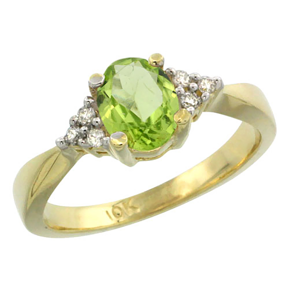 14K Yellow Gold Diamond Natural Peridot Engagement Ring Oval 7x5mm, sizes 5-10