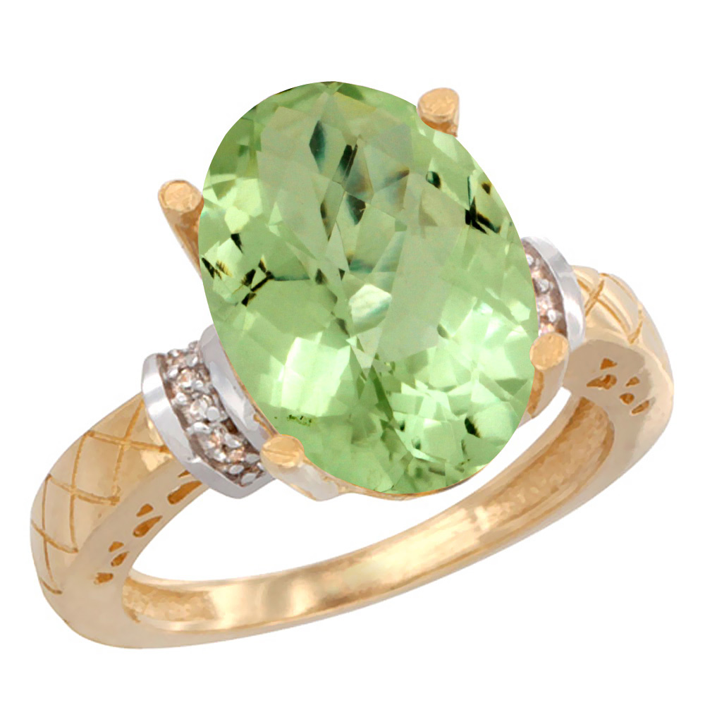 14K Yellow Gold Diamond Natural Peridot Ring Oval 14x10mm, sizes 5-10