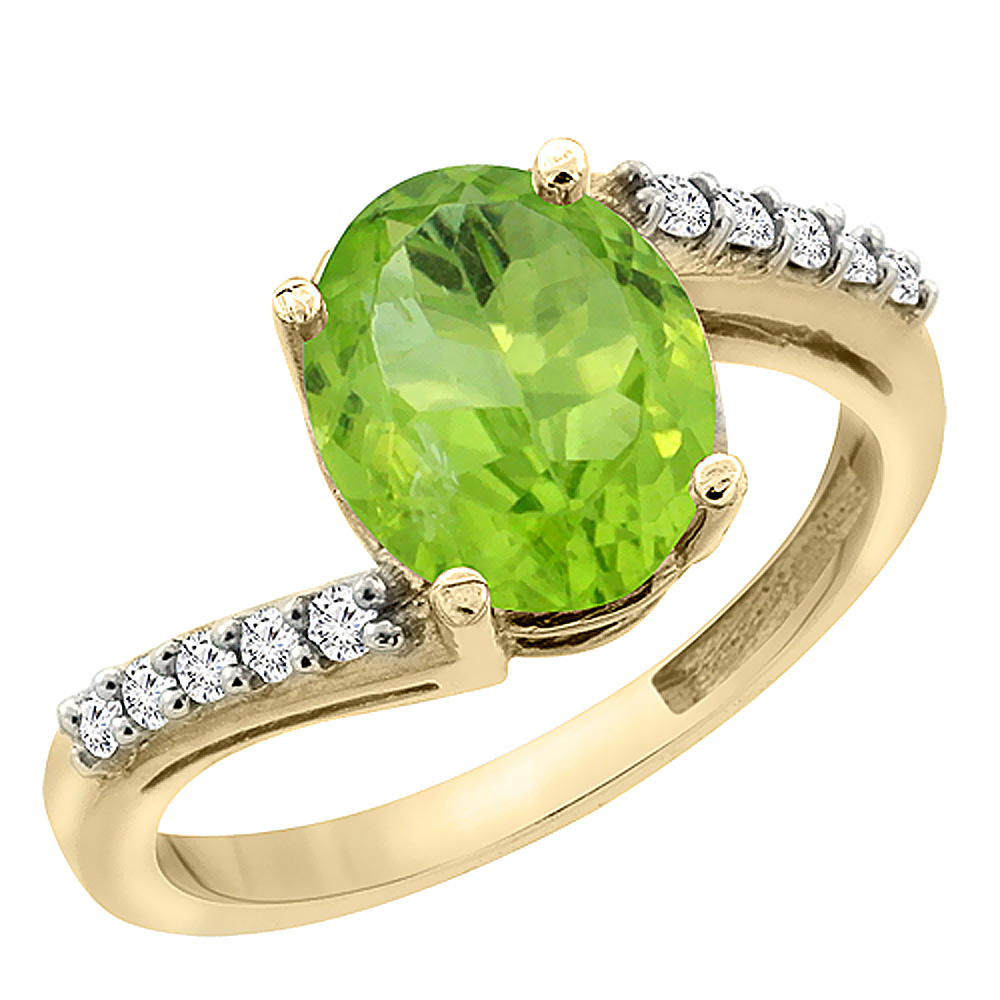 14K Yellow Gold Diamond Natural Peridot Engagement Ring Oval 10x8mm, sizes 5-10