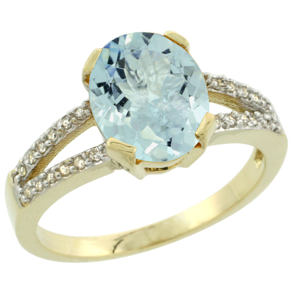 10K Yellow Gold Diamond Natural Aquamarine Engagement Ring Oval 10x8mm, sizes 5-10