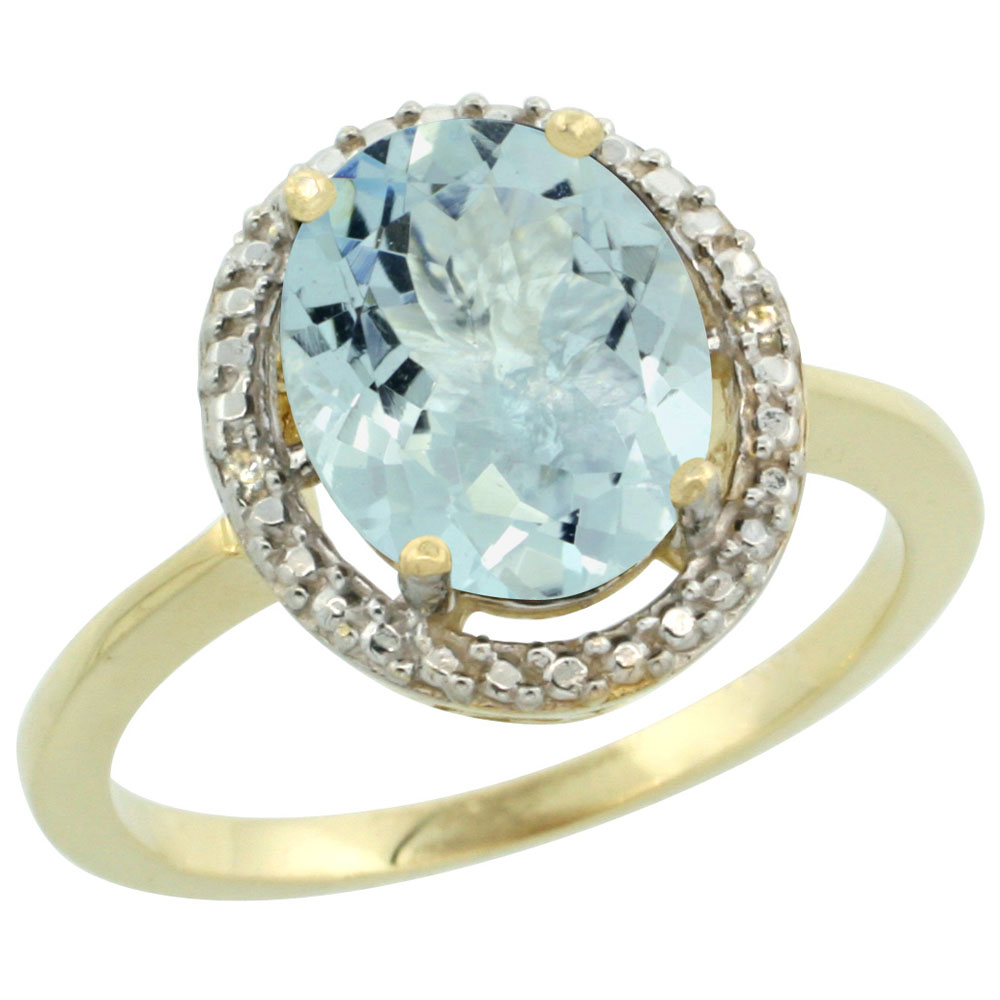 14K Yellow Gold Diamond Natural Aquamarine Engagement Ring Oval 10x8mm, sizes 5-10