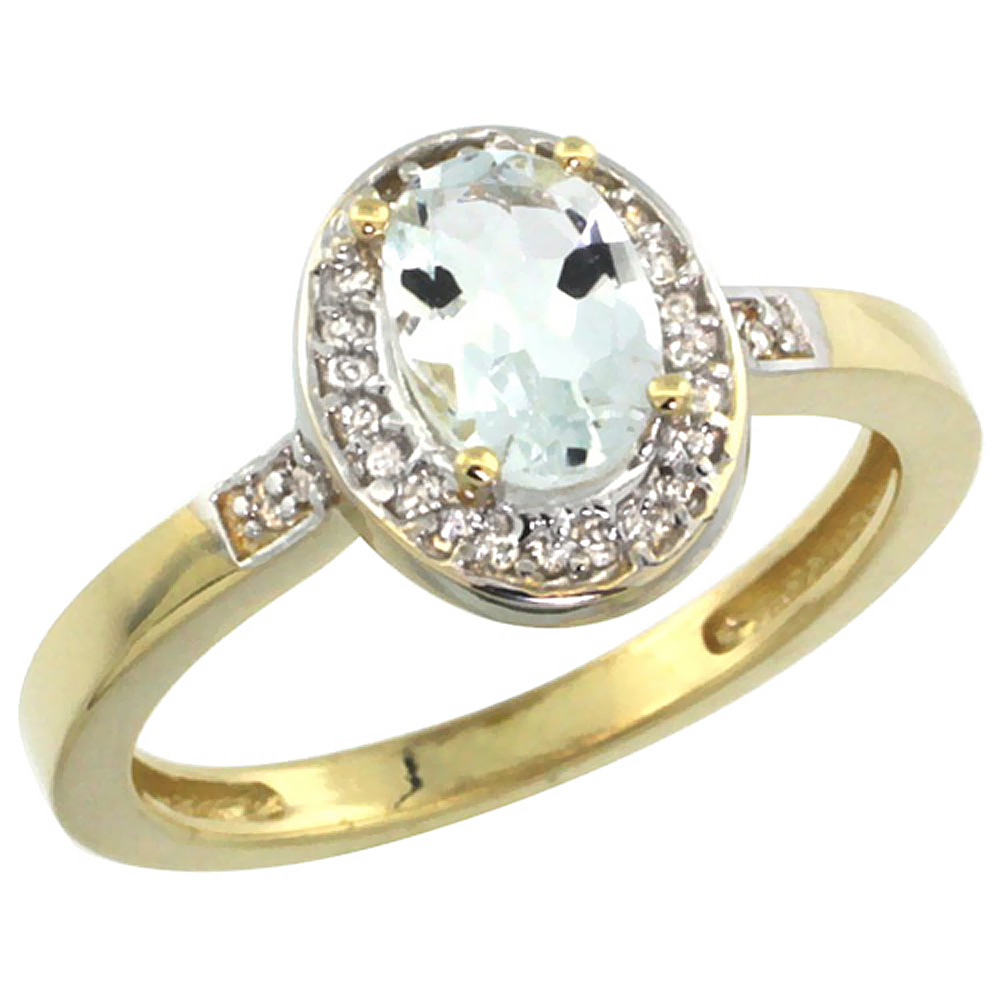 14K Yellow Gold Diamond Natural Aquamarine Engagement Ring Oval 7x5mm, sizes 5-10