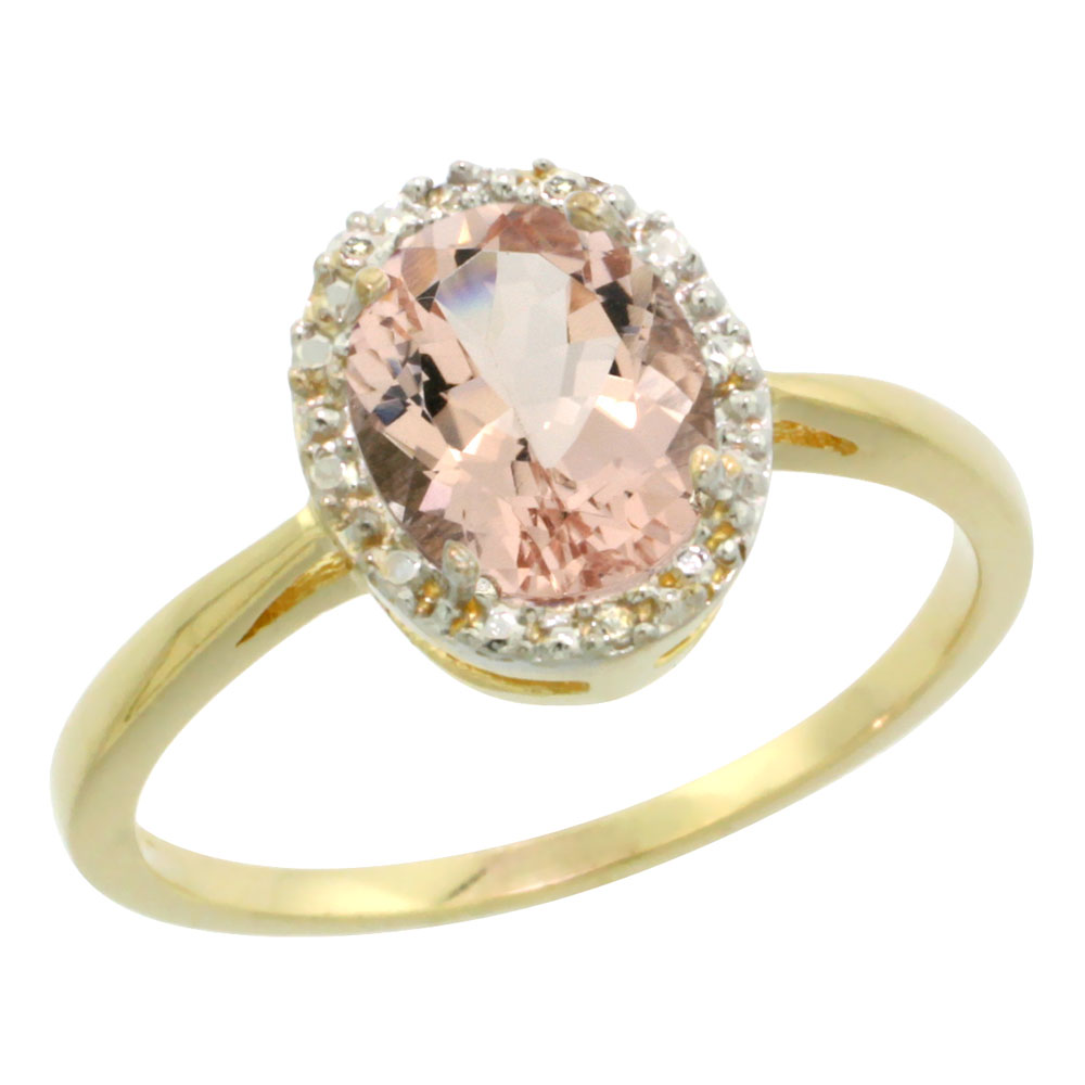 10K Yellow Gold Natural Morganite Diamond Halo Ring Oval 8X6mm, sizes 5-10