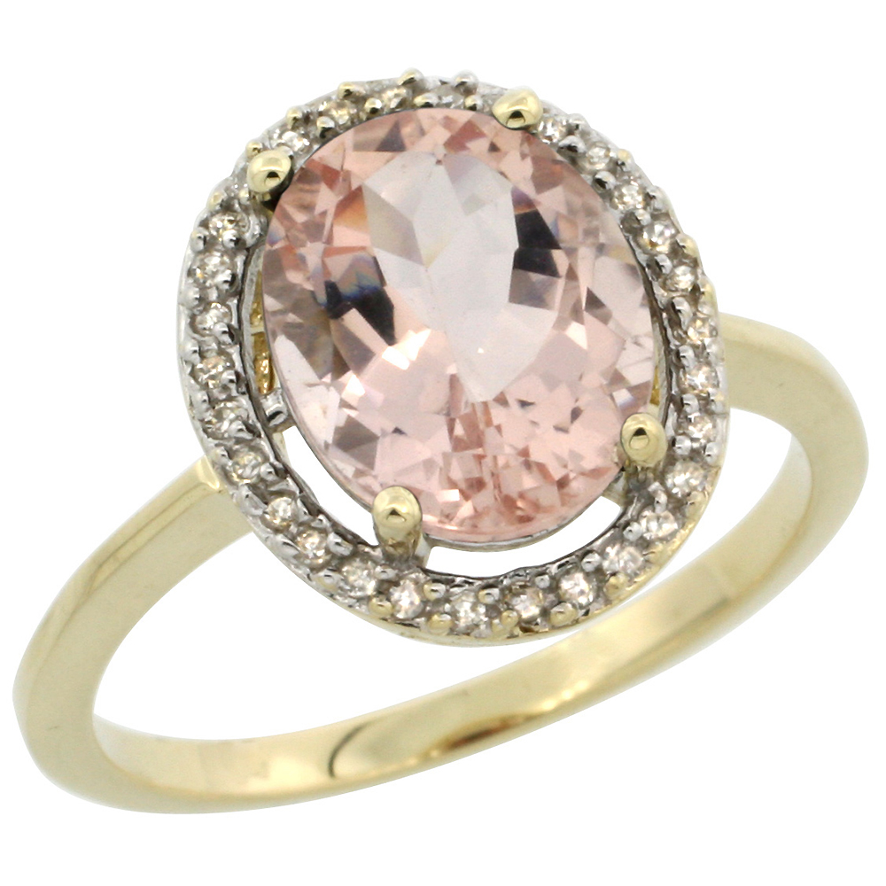 10K Yellow Gold Diamond Halo Natural Morganite Engagement Ring Oval 10x8 mm, sizes 5-10