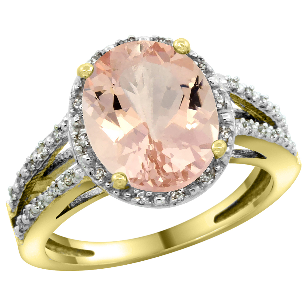 10K Yellow Gold Diamond Natural Morganite Ring Oval 11x9mm, sizes 5-10